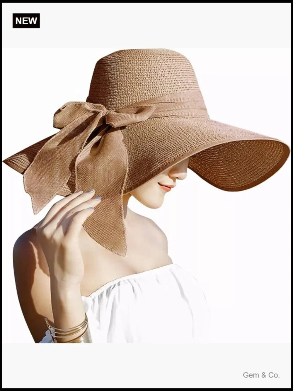 Womens Straw Floppy Sun Hat UPF 50+ Wide Brim Foldable Beach Cap